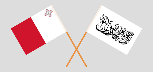 Crossed flags of Malta and Islamic Emirate of Afghanistan. Official colors. Correct proportion