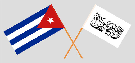 Crossed flags of Cuba and Islamic Emirate of Afghanistan. Official colors. Correct proportion