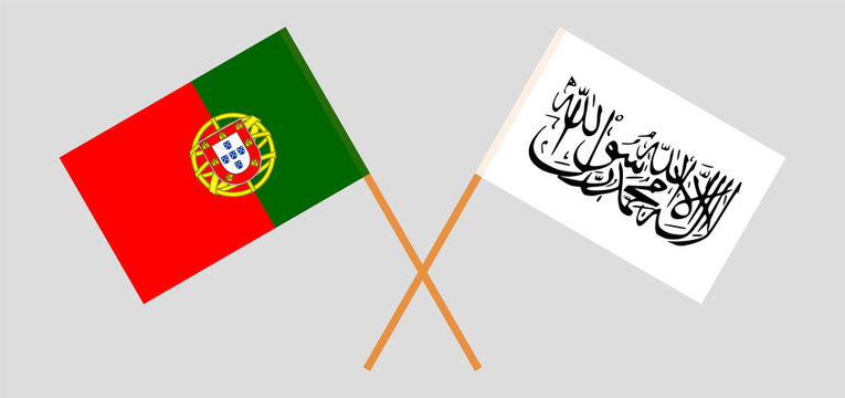 Crossed flags of Portugal and Islamic Emirate of Afghanistan. Official colors. Correct proportion