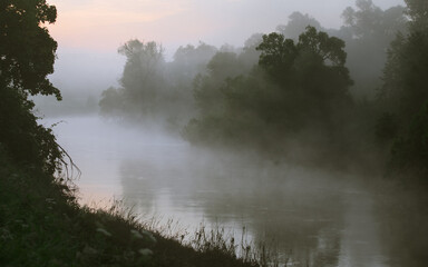 Photo of the misty river made at the sunrise