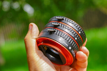 The macro rings of the dlf camera are made of black and red plastic