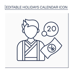 Age day line icon. Second Monday of January.Event for 20 years old citizen.Meeting in government buildings. Legal age. Holidays calendar concept. Isolated vector illustration. Editable stroke