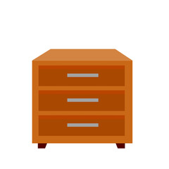 Bedside table and nightstand. Wooden brown furniture. Flat isolated illustration. Square wardrobe with drawers