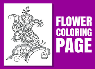 Flower coloring page. flower coloring book. Flower coloring book page for adults and children. Hand-drawn illustration.