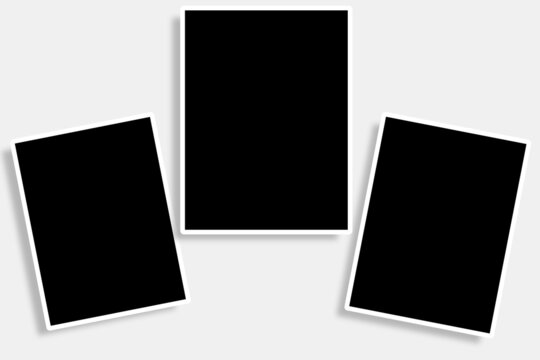 3 Rectangle photo frames in black and white colors with clean rectangular borders and vertical layout. Used as a collage template for your gallery pictures or photographs with a classic old look style