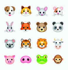 Set of animal faces, face emojis, stickers, emoticons.  © Turkan Jabbarli