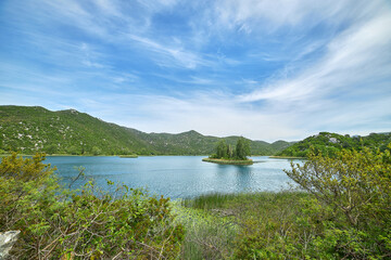 Fototapeta na wymiar Bacinska jezera - lake in Croatia with natural island