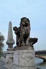 The famous Alexandre III Bridge at sunset in Paris, France