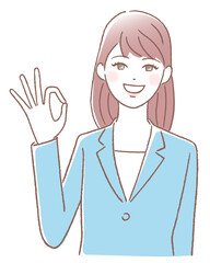 OKサインを出す若い女性