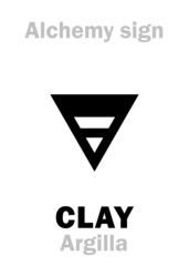 Alchemy Alphabet: CLAY (Argilla, Lutum, Terra figulina; < greek: &gamma;&lambda;ί&alpha; "glue"), fine-grained natural soil material containing clay minerals; pure clay: kaolinite. Chemical formula=[Al₄(Si₄O₁₀)(OH)₈].