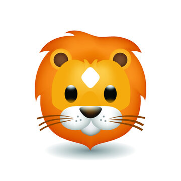 Vector illustration of the face of a lion cartoon. Lion head emoji isolated on white background. Lion Face Vector Flat Icon.