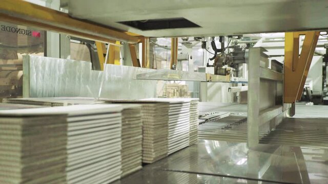 A Working Conveyor In A Paper Mill. Technology. Factory. Kyiv. Ukraine.