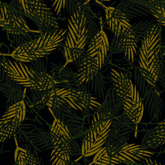 Forest pattern, seamless. Fern leaves, tree branches. Factory. Vector.