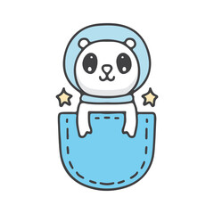 cute polar bear with astronaut helmet in the pocket. illustration for t shirt, poster, logo, sticker, or apparel merchandise.