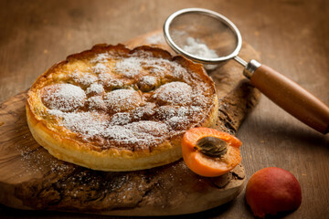 homemade clafoutis with apricots and blackberry