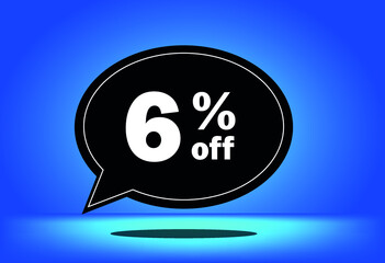 6% off - black and blue floating balloon - with blue background - banner for discount and reduction promotional offers