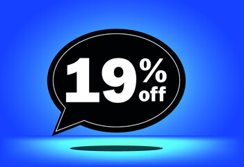 19% off - black and blue floating balloon - with blue background - banner for discount and reduction promotional offers