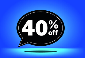 40% off - black and blue floating balloon - with blue background - banner for discount and reduction promotional offers