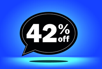 42% off - black and blue floating balloon - with blue background - banner for discount and reduction promotional offers