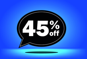 45% off - black and blue floating balloon - with blue background - banner for discount and reduction promotional offers
