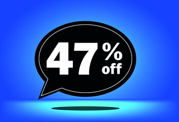 47% off - black and blue floating balloon - with blue background - banner for discount and reduction promotional offers