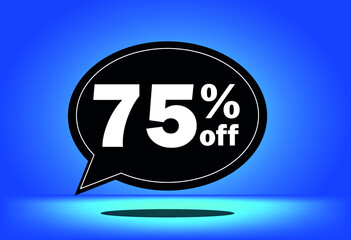 75% off - black and blue floating balloon - with blue background - banner for discount and reduction promotional offers