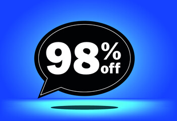 98% off - black and blue floating balloon - with blue background - banner for discount and reduction promotional offers