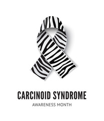 Carcinoid syndrome awareness ribbon vector illustration isolated on white background. Realistic zebra strips color ribbon concept rare disease