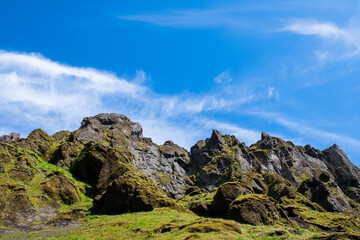 Beautiful rock formations of Thakgil canyon in Iceland