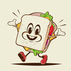 funny sandwich cartoon illustration in retro style - 452059735