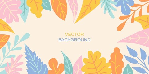 Vector horizontal abstract background with autumn colorful leaves - bright vibrant banner, poster, cover design template, with yellow and orange leaves