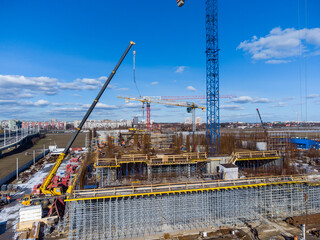 Construction site with unfinished building