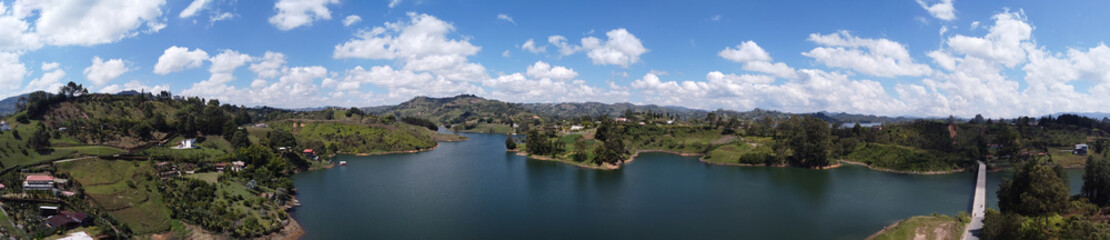 Panoramic dam of the Peñol - Guatape in the department of Antioquia Colombia, day of blue and sunny nines