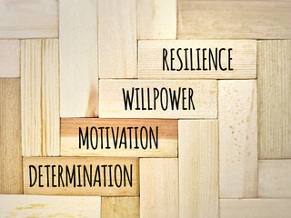 Inspirational and motivational words of determination motivation willpower resilience background. Stock photo.