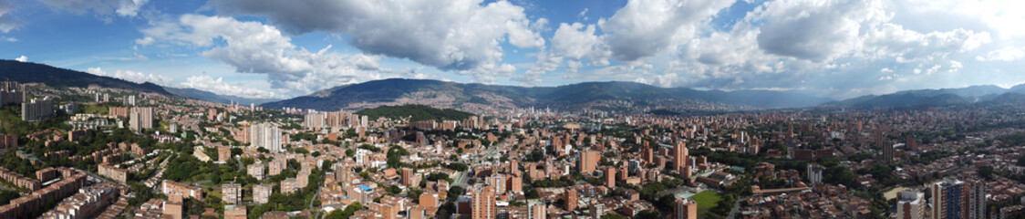 Naklejka na ściany i meble Panoramica occidente city of medellin, aerial photography with drone