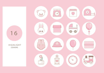 Highlight covers backgrounds. Icons of baby items