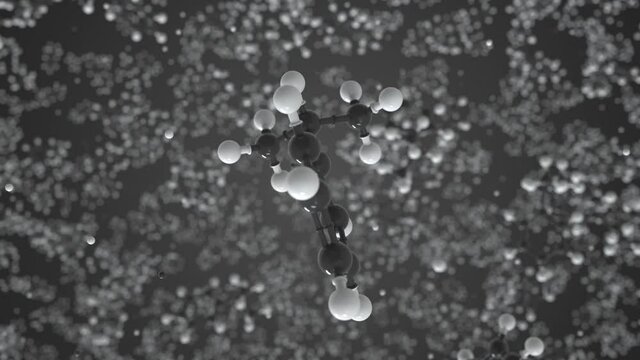 Cumene molecule made with balls, conceptual molecular model. Chemical looping 3d animation