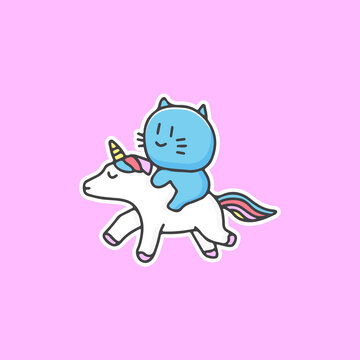 cute cat and unicorn. illustration for t shirt, poster, logo, sticker, or apparel merchandise.