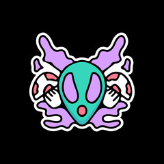 Alien head and magic mushroom. illustration for t shirt, poster, logo, sticker, or apparel merchandise.