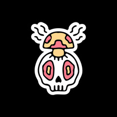 Skeleton head and mushroom. illustration for t shirt, poster, logo, sticker, or apparel merchandise.