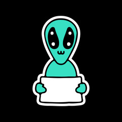 alien holding empty banner. illustration for t shirt, poster, logo, sticker, or apparel merchandise.