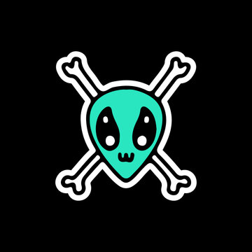 Cute alien head with crossbone. illustration for t shirt, poster, logo, sticker, or apparel merchandise.