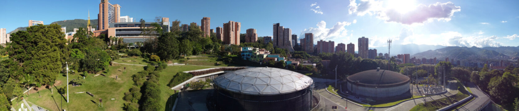 Panoramic city of medellin El Poblado sector, aerial photography with drone