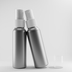 metallic bottle with white cap spray  3d mockup  object cosmetic beauty hair 