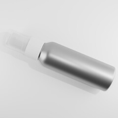 metallic bottle with white cap spray  3d mockup  object cosmetic beauty hair 