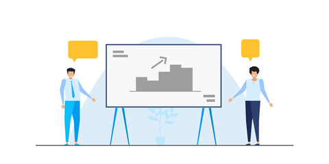 Flat design style illustrations of business, team work, graph, communication, presentation, commerce, Vector concepts for website banner, marketing material, business presentation, online advertising