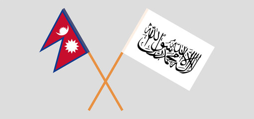 Crossed flags of Nepal and Islamic Emirate of Afghanistan. Official colors. Correct proportion