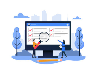 Survey concept with quality test and satisfaction report. Feedback from customers or opinion form.