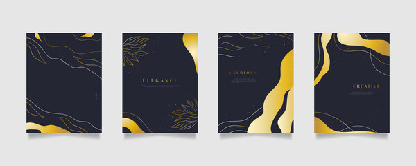 Elegant Abstract Background Templates with Golden Flower Illustration, Suitable for Wall Decoration, Wallpaper, Cover, Invitation, Banner, Brochure, Poster, or Card