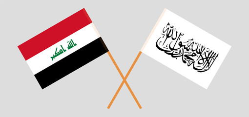 Crossed flags of Iraq and Islamic Emirate of Afghanistan. Official colors. Correct proportion